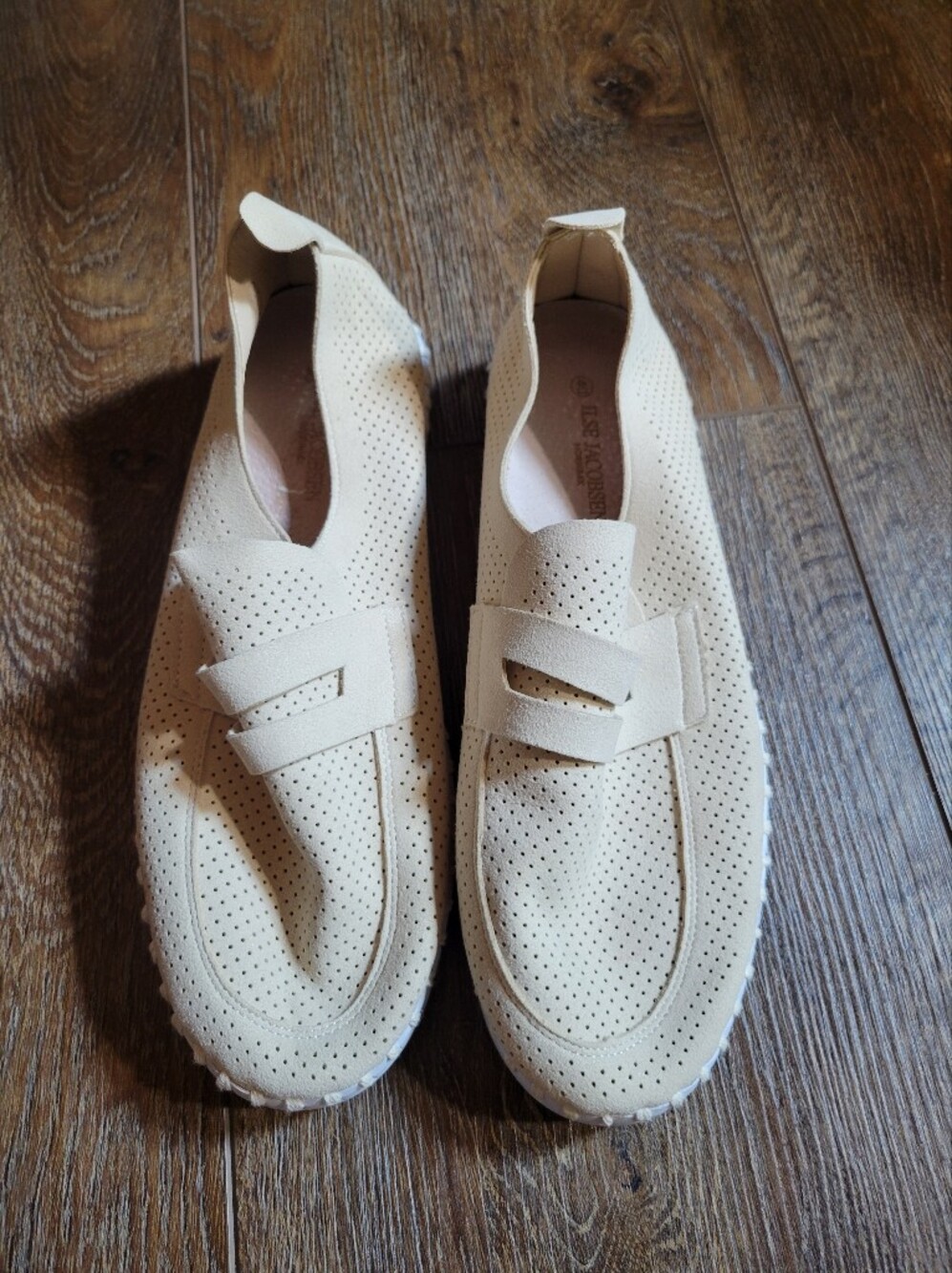 Ilse Jacobsen Perforated Cream Slip-On Loafers